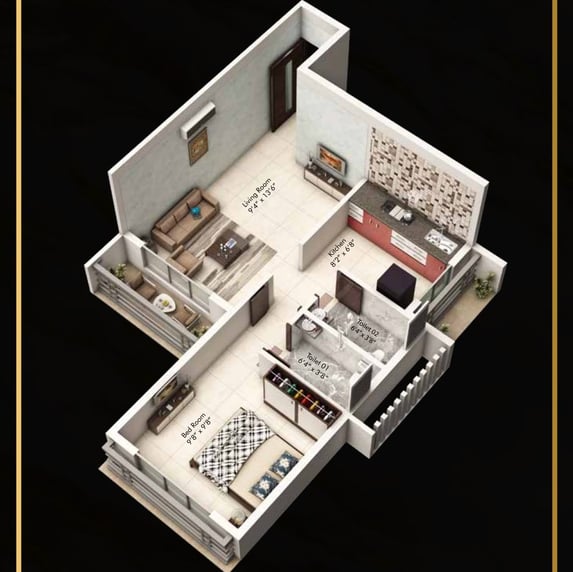 1 BHK flat with balcony in Shree Aangan near Godrej City, Panvel