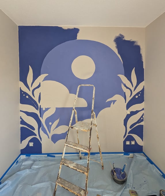 le chantier de la fresque avec une echelle