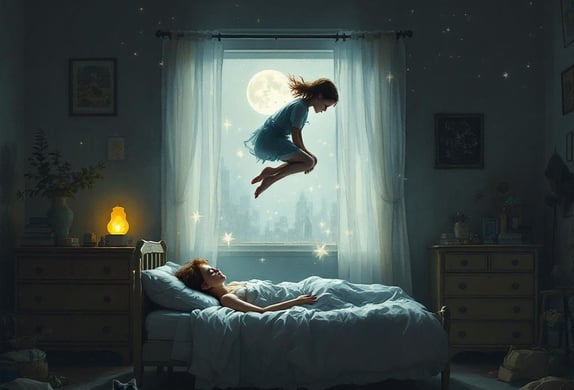 a girl jumping in the air in a bed