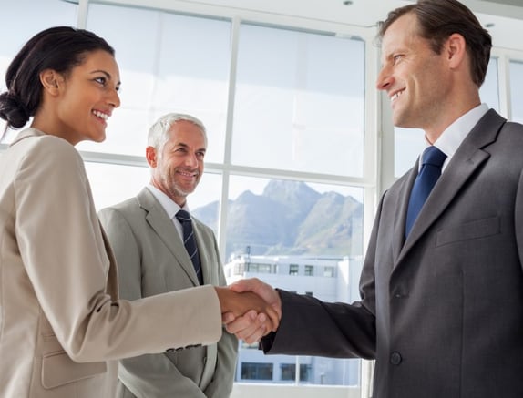 A consulting partner shaking hand with company leader