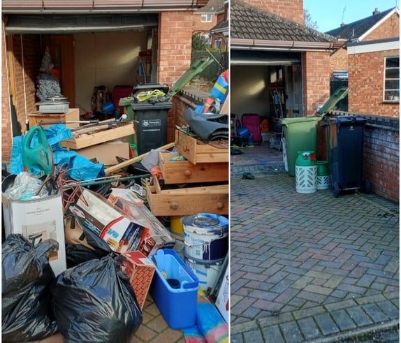 Before and after of garden clearance – professional green waste removal in Worcester by Hilton’s.