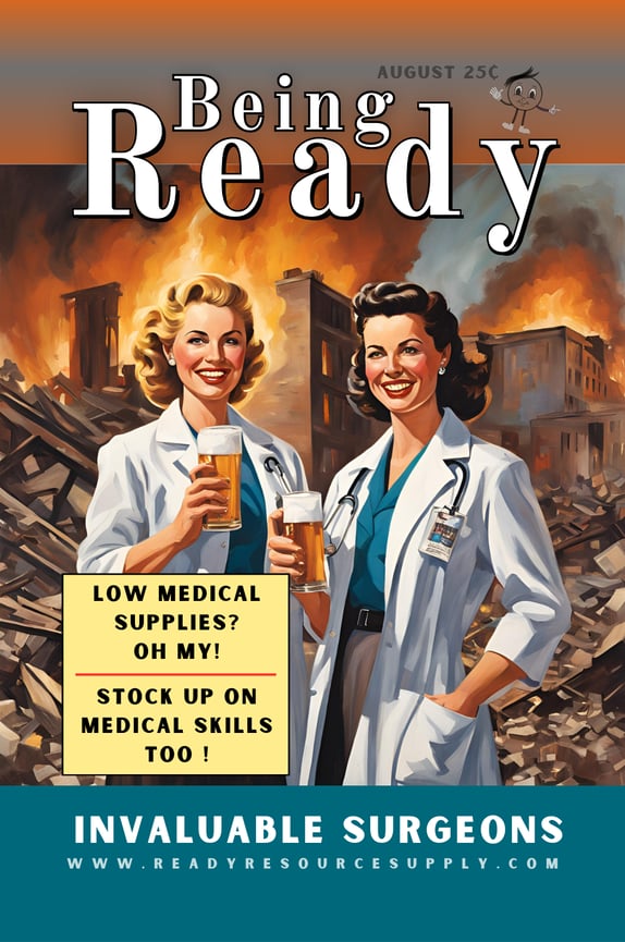 two female doctors celebrating and toasting during shtf on a Coronet Magazine cover