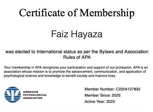 Faiz Hayaza registered as a member of American Psychological Association