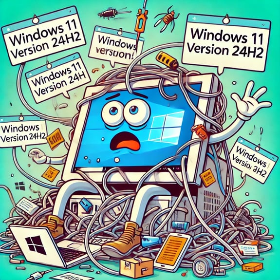 a computer monitor with a computer monitor and a computer monitor with Windows 11 24H2