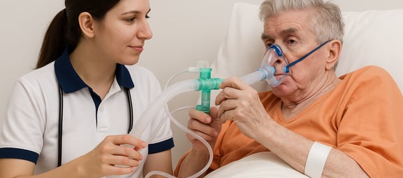 Cardiopulmonary physiotherapy session for breathing exercises at home