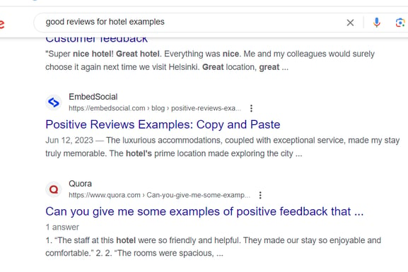 screenshot of website promising positive reviews examples to copy and paste 