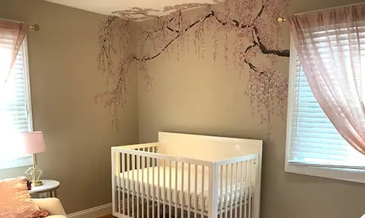 bespoke cherry blossom nursery mural by marcine in union county nj