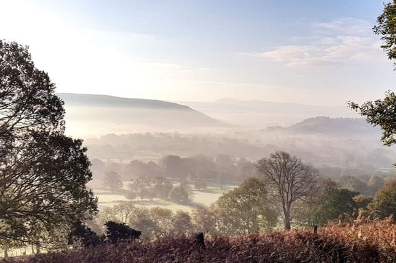 view of the cambrian mountains in the mist