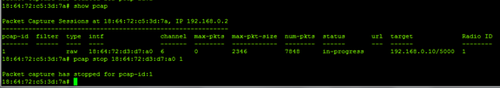 "pcap stop" command output