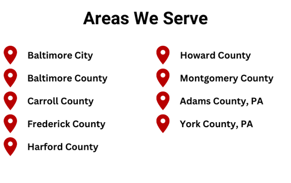 Locations served by Mason Dixon Services. Maryland and Lower Pennsylvania. Fair prices.