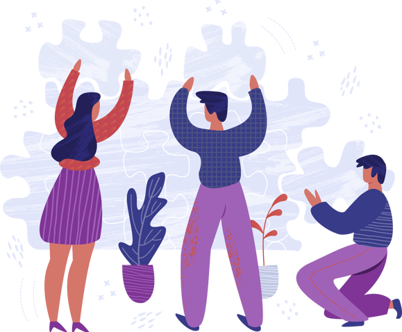 Illustration de personnes en train de monter un puzzles ensembles