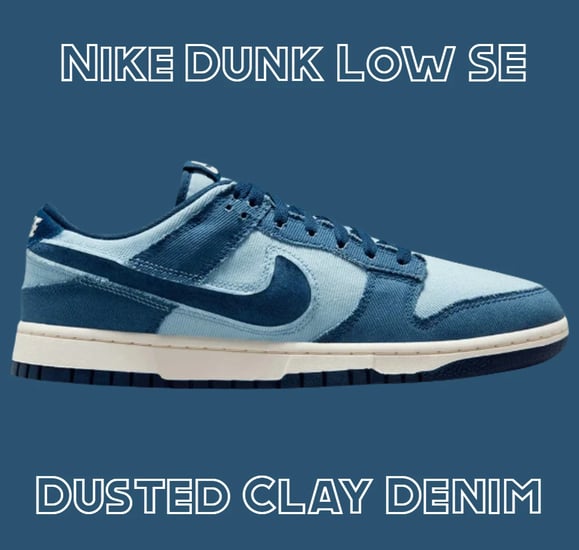 a blue and white Nike Dunk Low SE sneakers