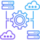 Vector icon of neural network nodes and code brackets representing ML engineering