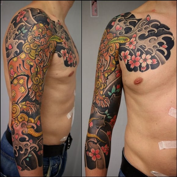 sakura tattoo sleeve germany artist japanese leon