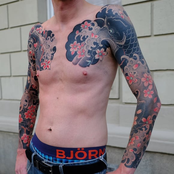 koi fish tattoo sleeve germany artist japanese