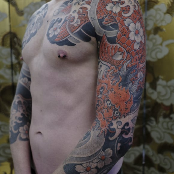 dragon koi tattoo sleeve irezumi germany
