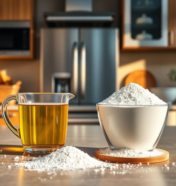 cup of oil and a bowl of flour