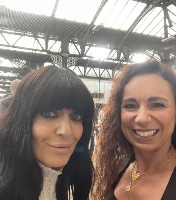 Claudia Winkleman and Helen Spooner at Brighton Station for The Piano on Channel 4