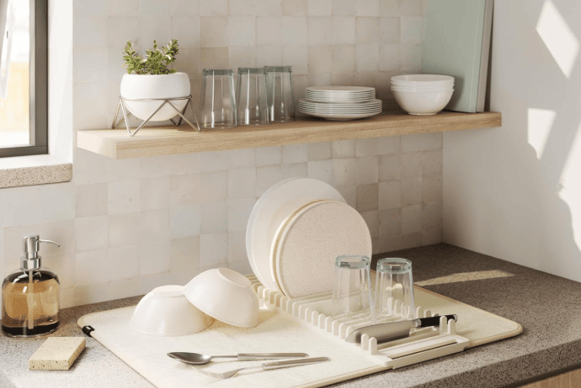 Dish Rack with dishes on it 
