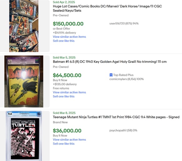 ebay sold listings of cgc graded comic books 2025