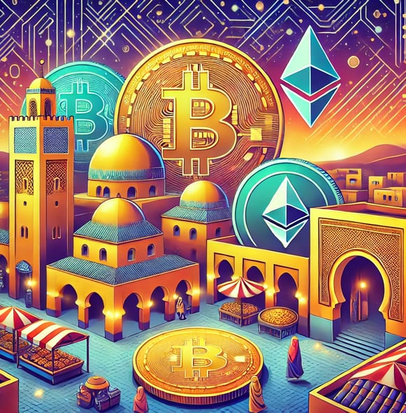 a cityscape of a city with a lot of bitcoin