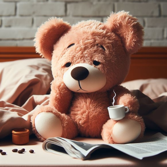 Tired bear drinking coffe