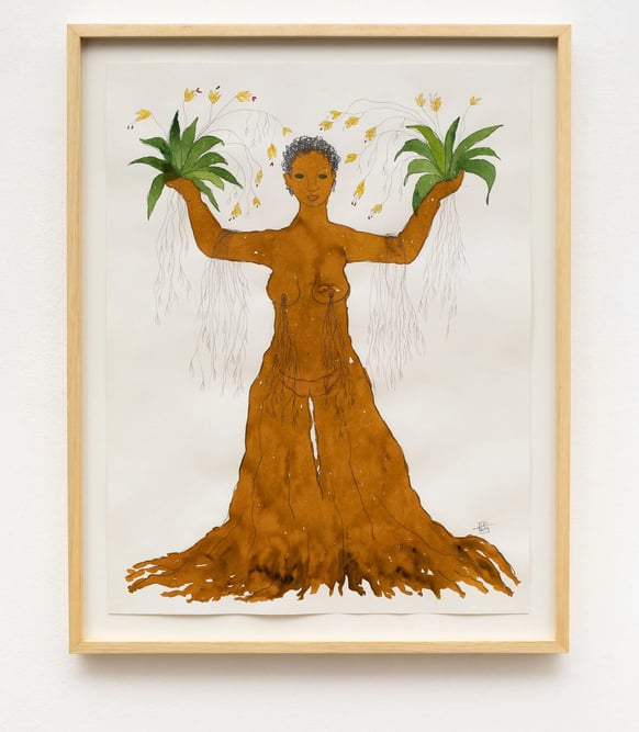 Figura feminina e elementos naturais – Rosana Paulino