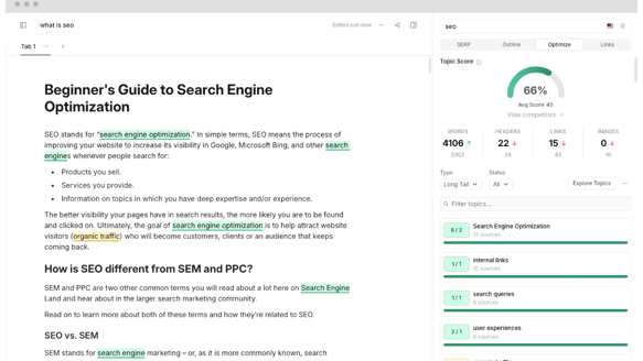 Screenshot showing how to use Frase for blog post optimization in your AI-driven SEO strategy
