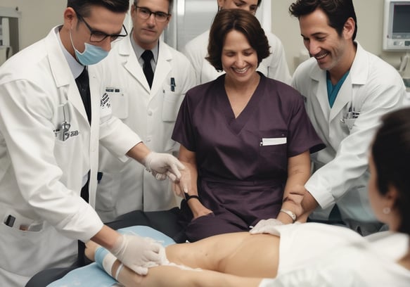 woman injecting syringe on mans arm