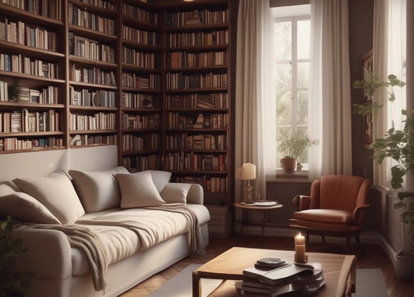 a living room with a couch and a table
