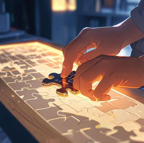 A close-up of a hand fitting a puzzle piece into its correct spot, symbolizing the process of findin