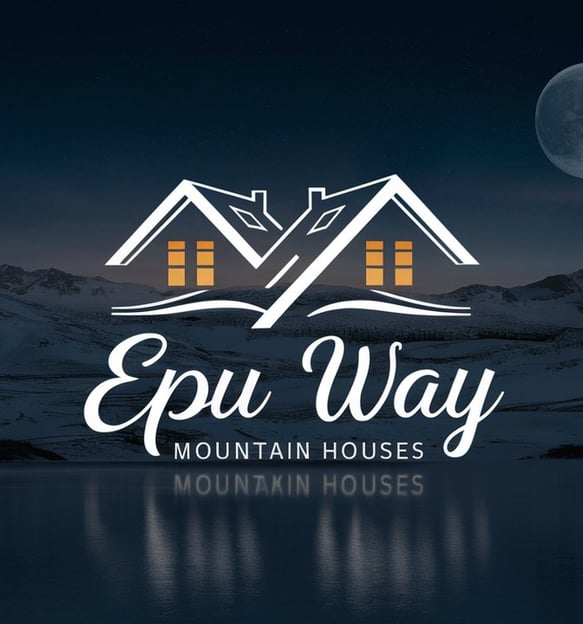 Logo de la empresa, mostrando una ilustración digital de dos casas con un fondo de montañas