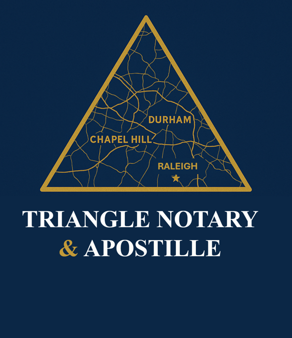 Triangle Notary & Apostille logo with gold triangle map of Raleigh, Durham, and Chapel Hill.