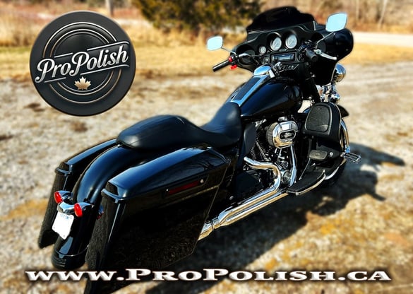 Black Harley Davidson Electra Glide Ceramic Coated by ProPolish Motorcycle Detailing Norfolk County