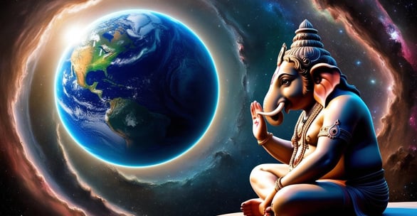 La imagen es el dios Ganesha observando al planeta tierra