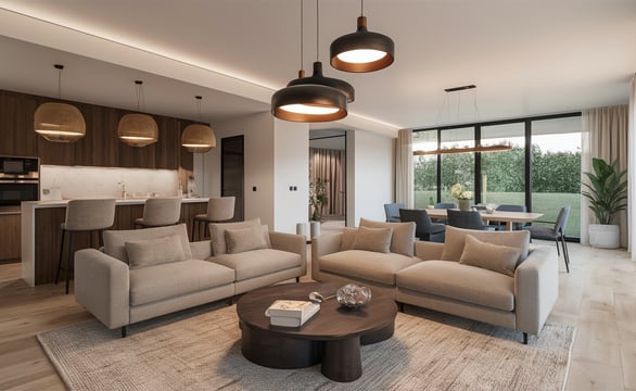 Un salon avec un canapé et une table
