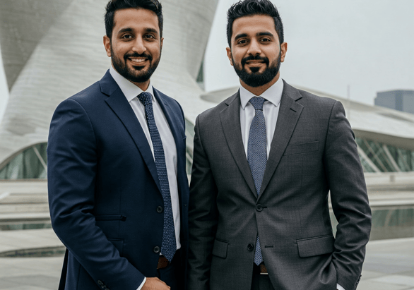 two men in suits standing next to each other