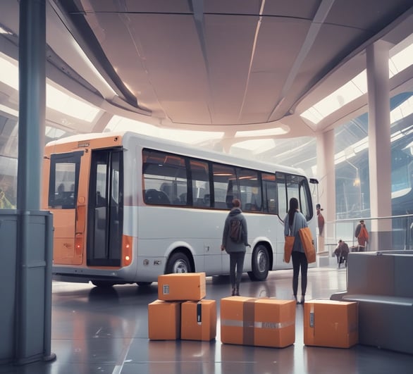 A storefront with various promotional banners and signs in multiple languages advertising ticket exchange services. The counter displays numerous tickets and small items, while the walls are covered with colorful posters and price listings.