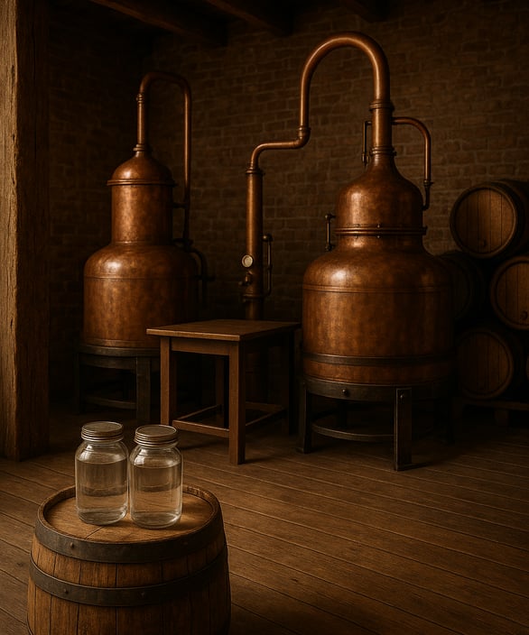 a wooden barrel of wine in a room with barrels and barrels
