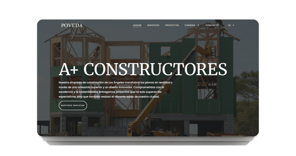 Sitio web de construcción robusto con galerías de proyectos y elementos de diseño industrial.