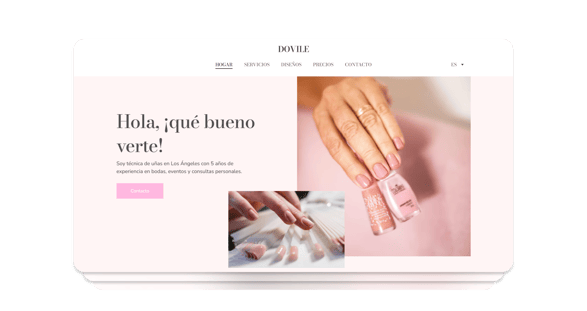 Sitio web de salón de uñas responsivo con imágenes vibrantes, menús claros y diseño fácil de usar.