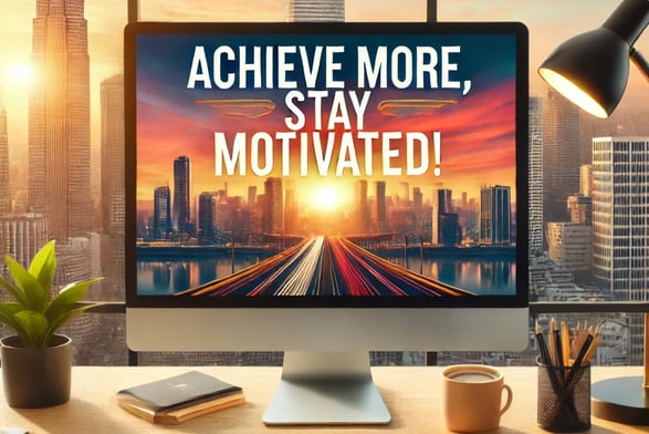 A visually engaging call-to-action image with the quote 'Achieve More, Stay Motivated!' displayed on
