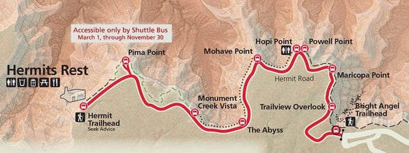 Hermits rest shuttle stops