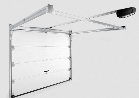 a garage door with a handlebar and a handlebar