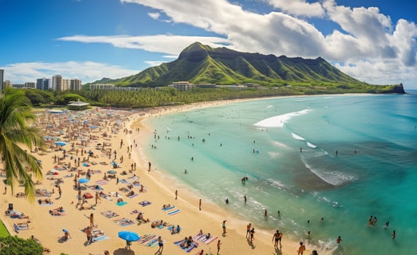 a Hawaiian beach with people