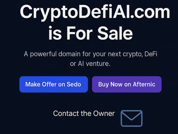 For sale banner for crypto, DeFi, and AI domain name