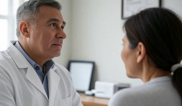 a doctor talking to a patient about her patient