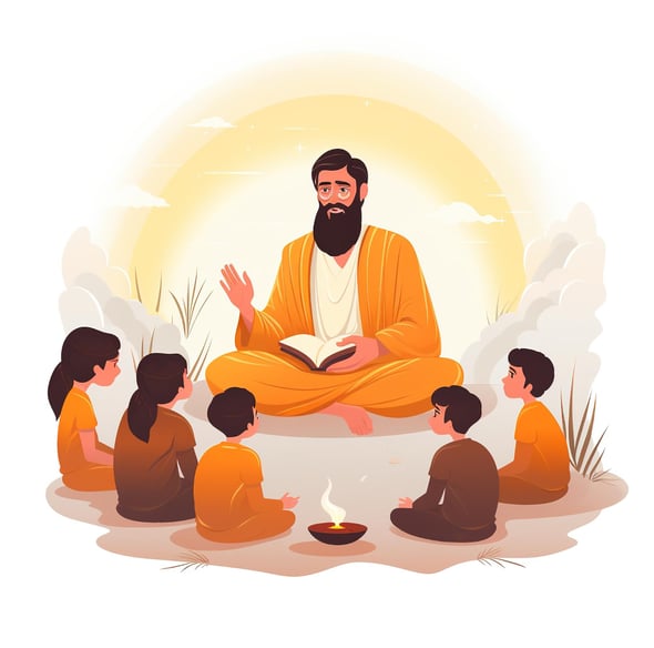 image of a guru teaching students about yoga lectures