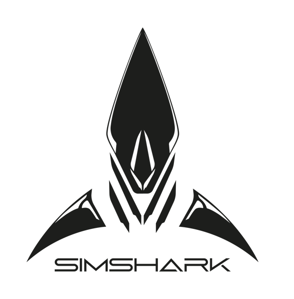 a black and white logo with the words simshack