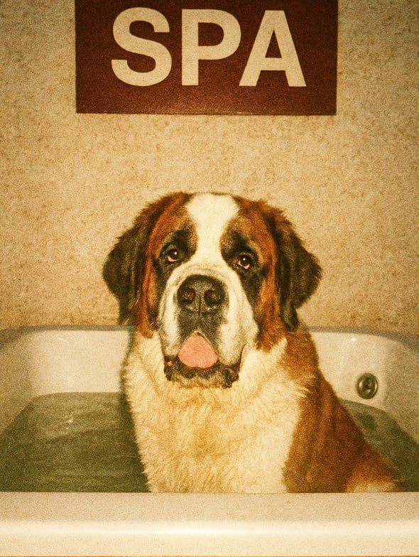 Photo d'un saint Bernard dans un spa pour la journée mondiale du chien